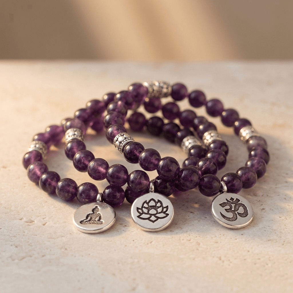 Spiritual Amethyst Purple Beaded Stretch Bracelet