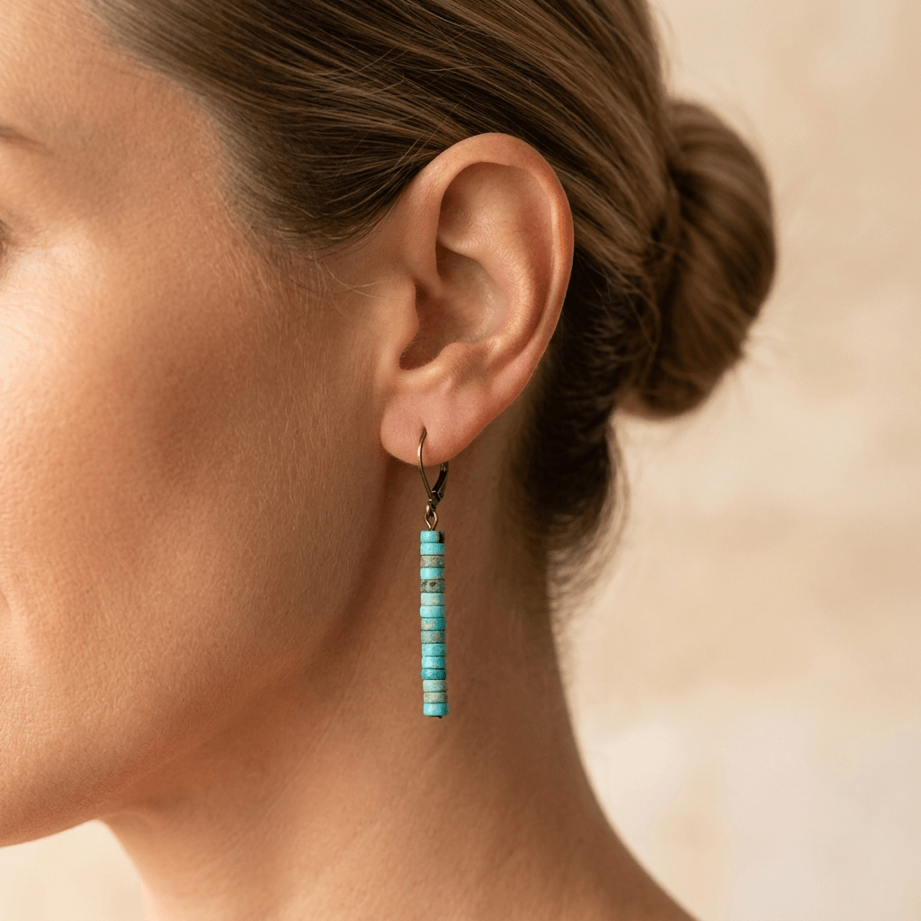 Turquoise Stone Beaded Lever Back Earrings
