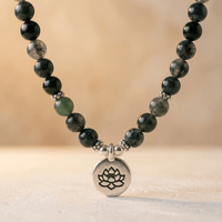 Green Moss Agate Stone Lotus Pendant Necklace