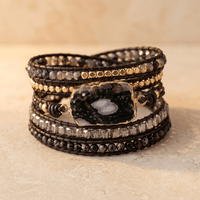 Dark Agate Gold Beaded Wrap Bracelet