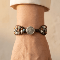 Natural Stone Leather Wrap Tree Bracelet