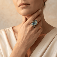 Natural Labradorite Silver Oval Ring