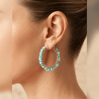 Turquoise Amazonite Gold Wire Circle Earrings