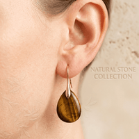 Natural Tiger Eye Gold Teardrop Earrings