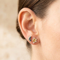 Gold Moon Sun Cubic Zirconia Stud Earrings