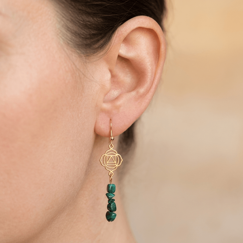 Natural Chrysocolla Gold Chakra Drop Earrings
