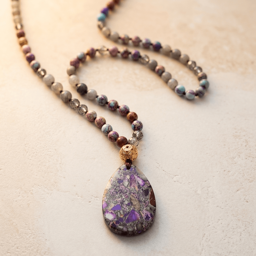 Purple Jasper Natural Stone Teardrop Necklace