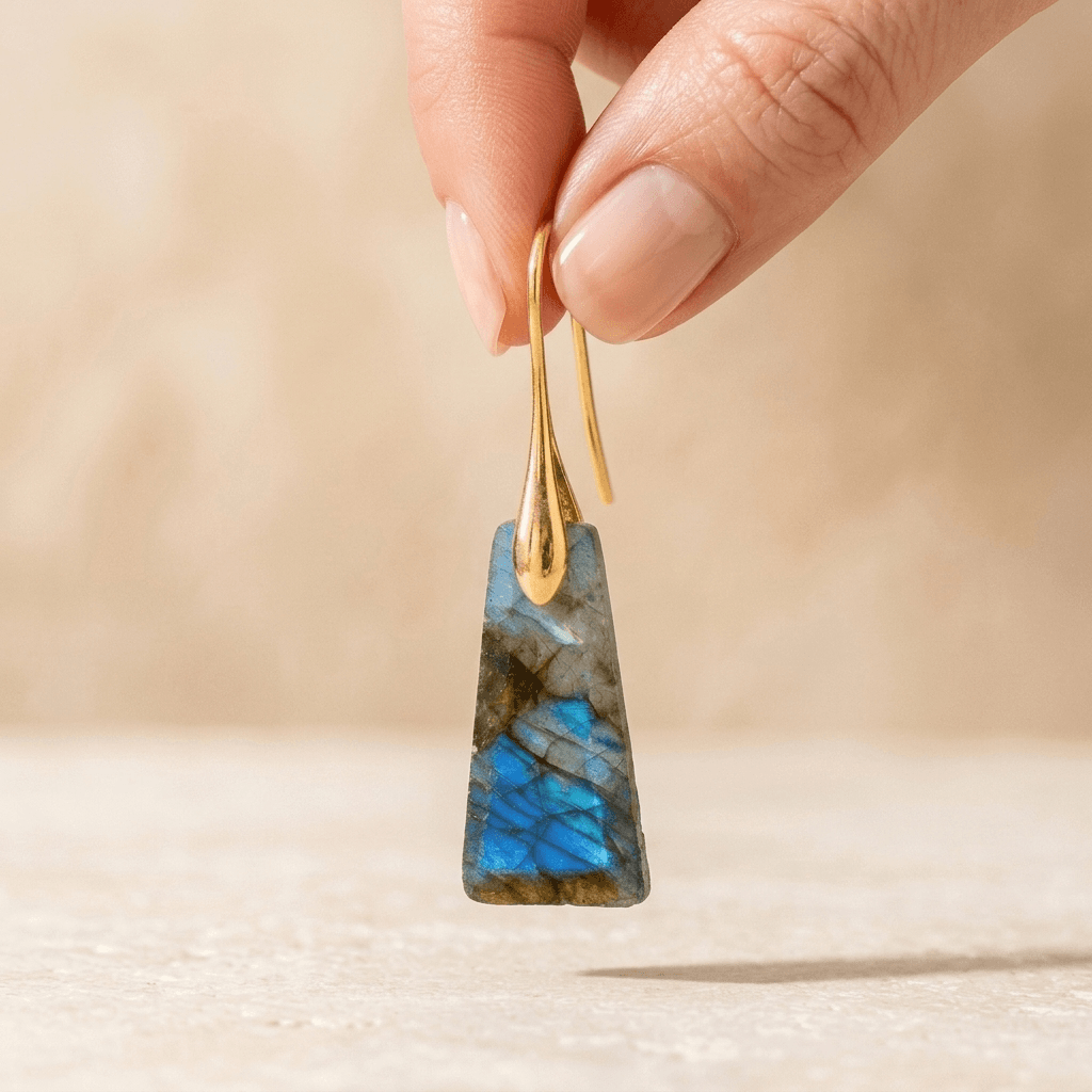 Natural Labradorite Gold Hook Earrings
