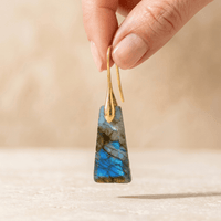 Natural Labradorite Gold Hook Earrings