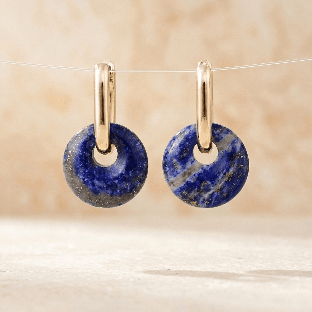 Natural Lapis Lazuli Gold Hoop Earrings