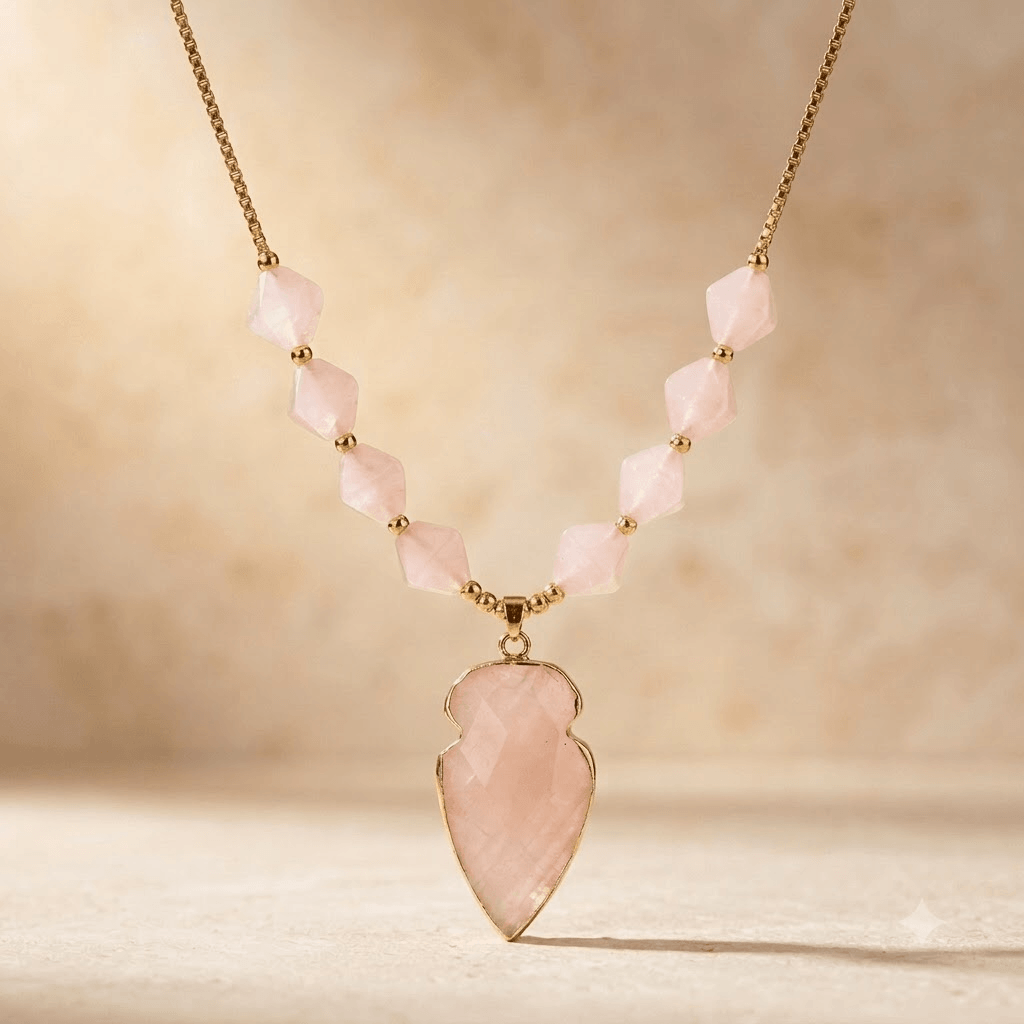 Rose Quartz Gold Arrow Pendant Necklace