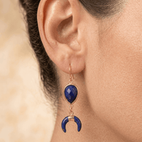 Natural Lapis Lazuli Gold Crescent Horn Earrings