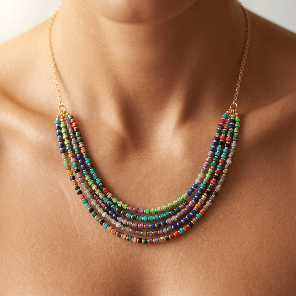 Colorful Gemstone Beaded Gold Layered Necklace