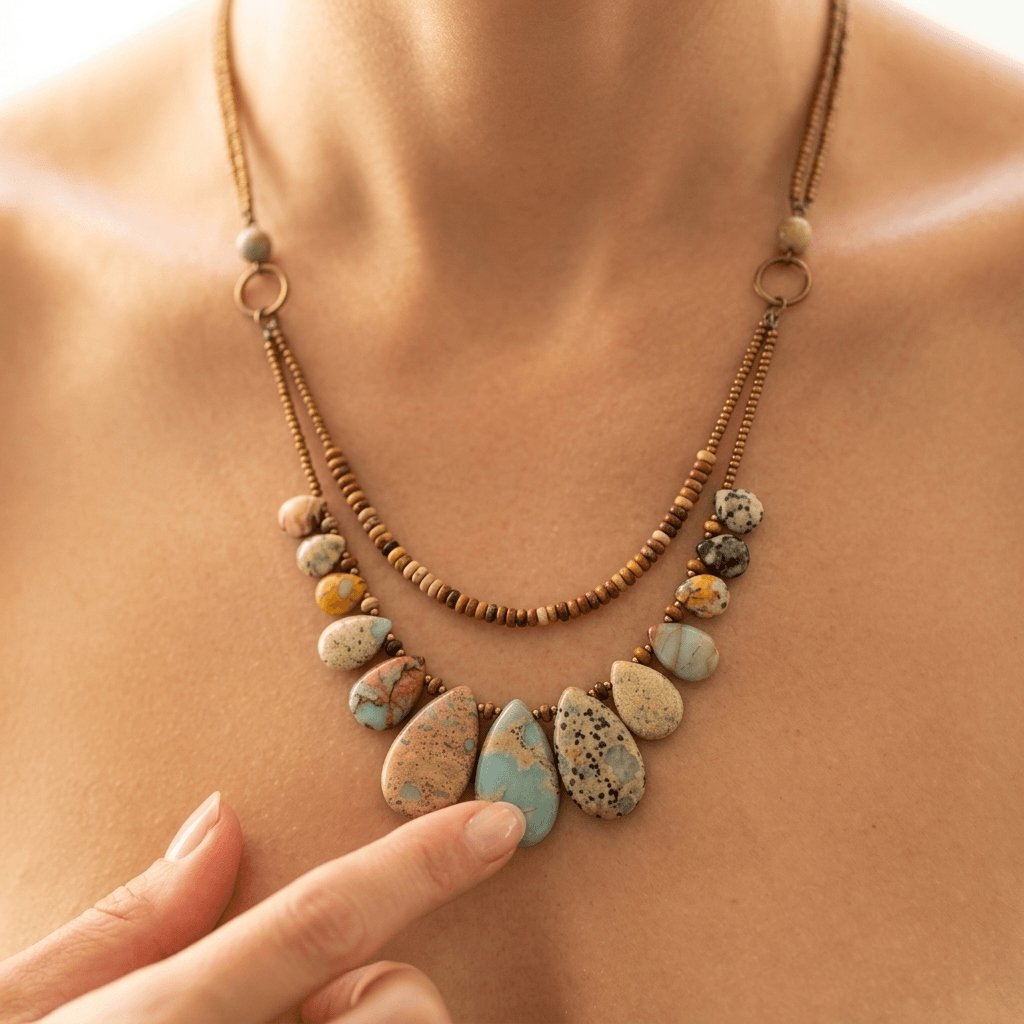 Handmade Natural Jasper Teardrop Beaded Necklace