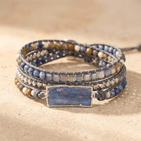 Natural Blue Sodalite Gemstone Leather Wrap Bracelet