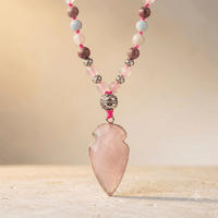 Natural Rose Quartz Arrowhead Beaded Necklace