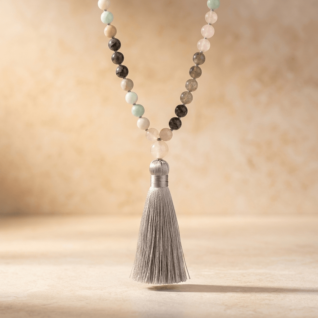 Gemstone Mala Beaded Tassel Necklace
