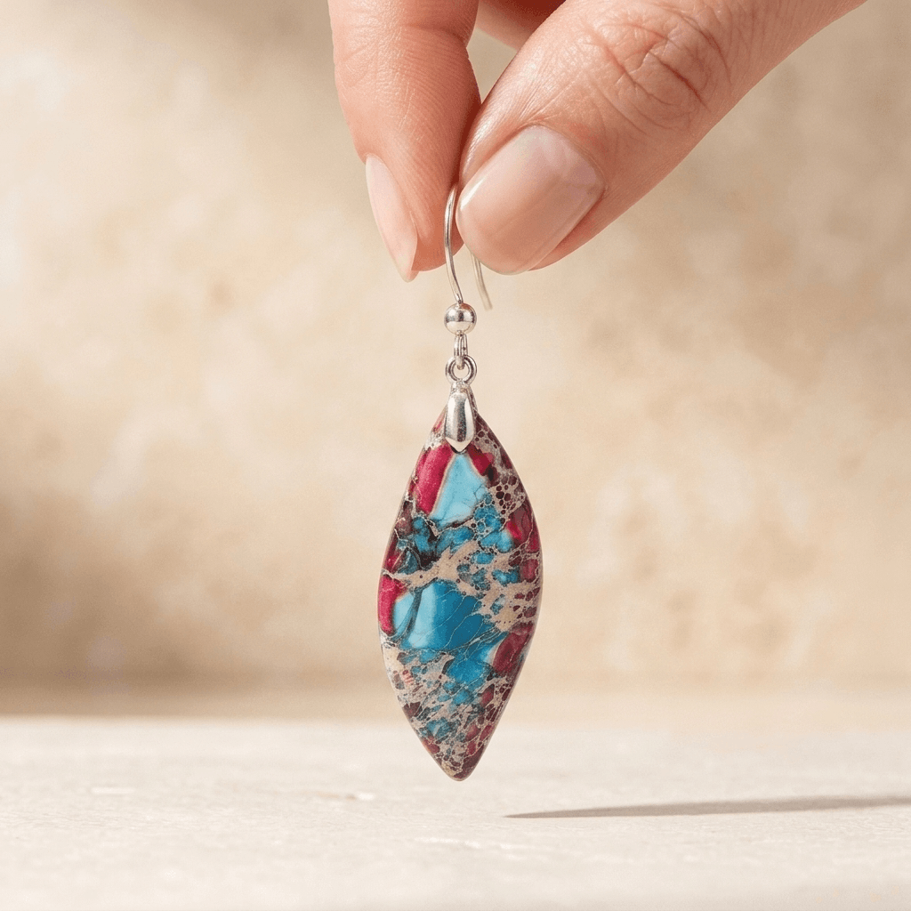 Imperial Jasper Teardrop Silver Drop Earrings