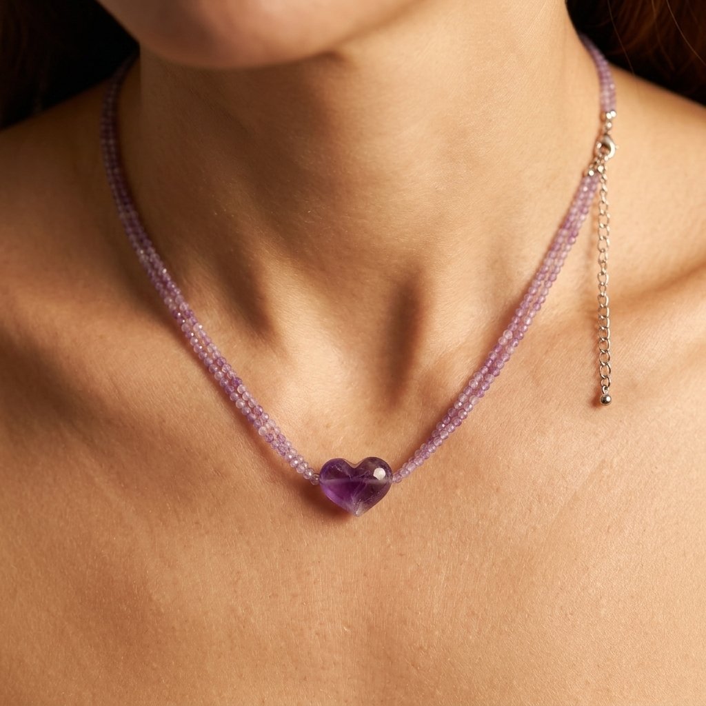 Amethyst Hand Polished Heart Pendant Necklace