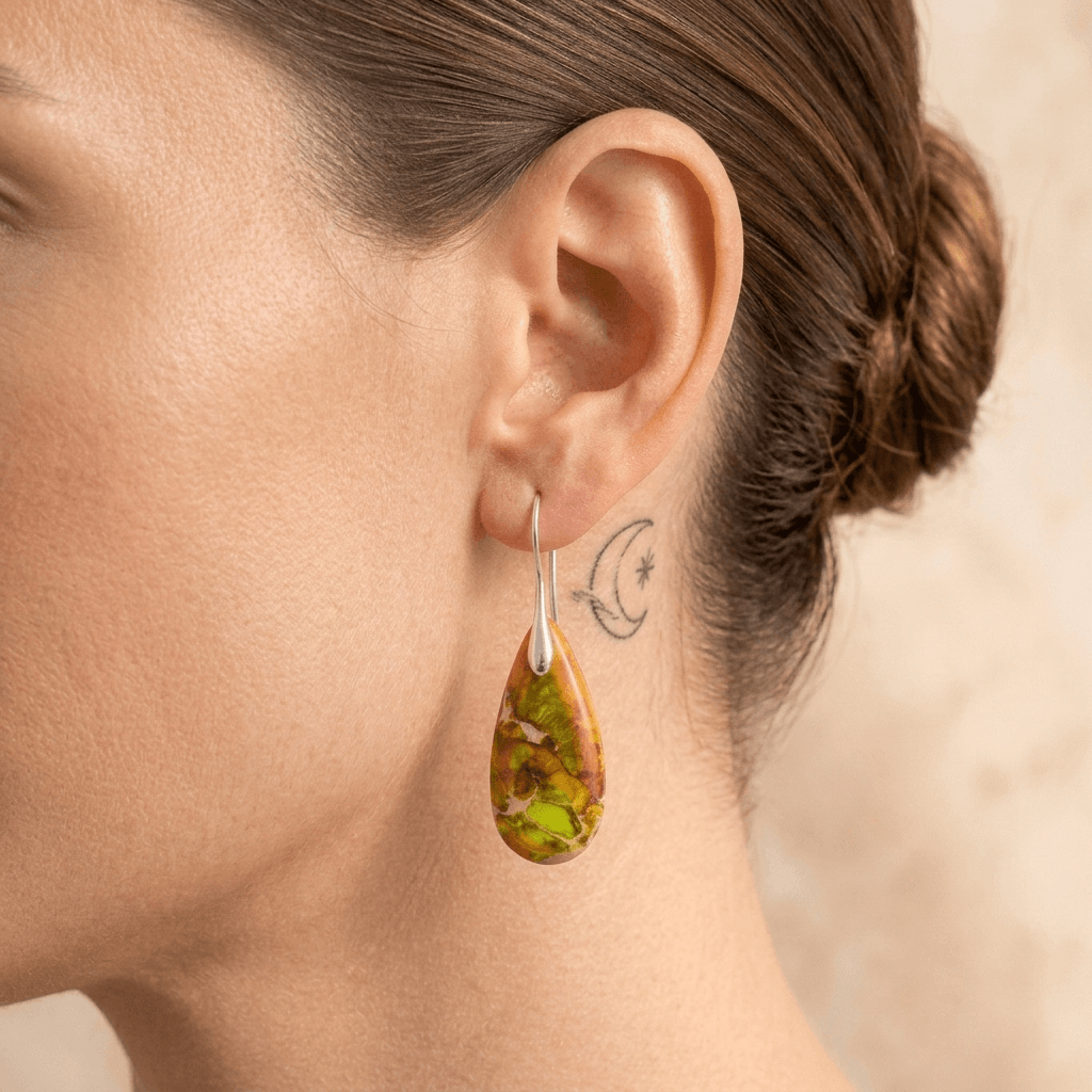 Orange Jasper Silver Teardrop Earrings