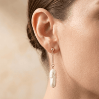 Gold Freshwater Pearl Long Drop Earrings