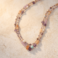 Amethyst Purple Gold Beaded Layered Necklace