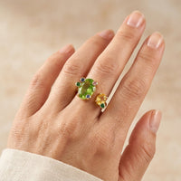 Gold Peridot Citrine Gemstone Frog Ring