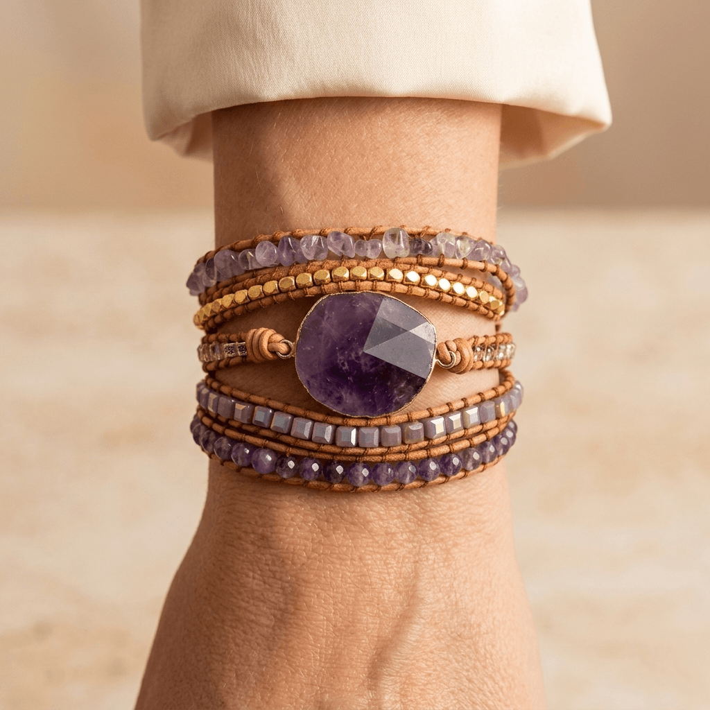Handmade Amethyst Leather Wrap Bracelet