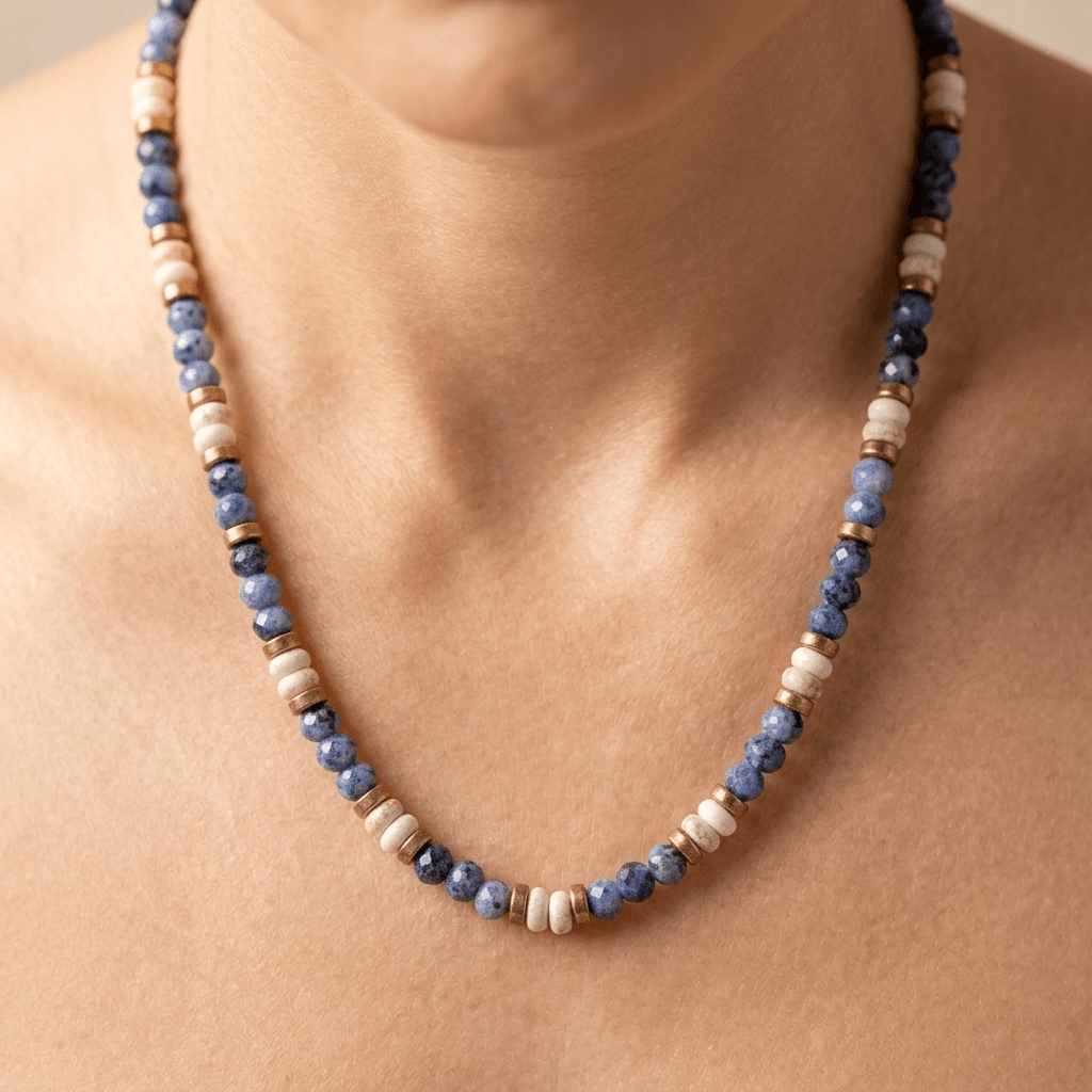 Sodalite Howlite Gold Beaded Necklace