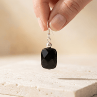 Black Onyx Faceted Square Silver Drop Earrings