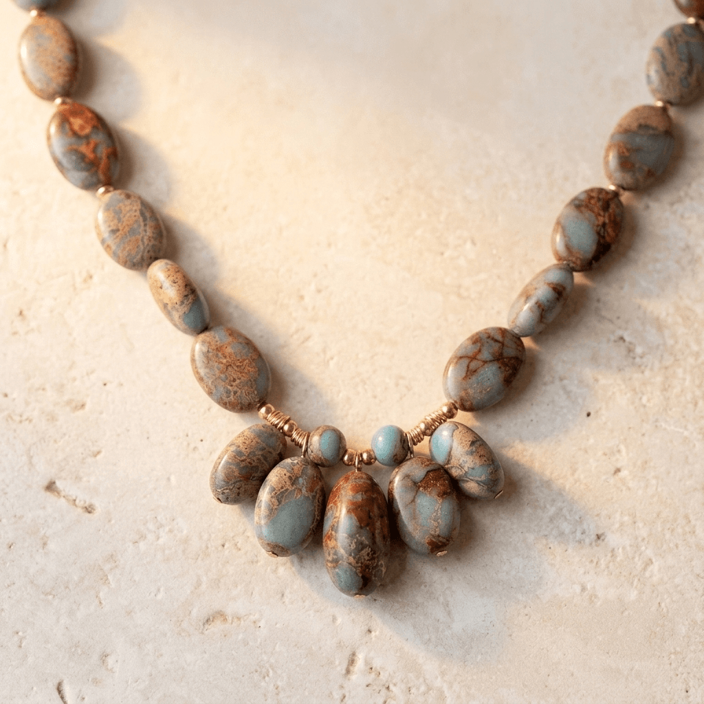 Natural Jasper Gold Oval Bead Necklace