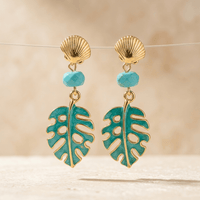 Tropical Gold Turquoise Leaf Drop Earrings