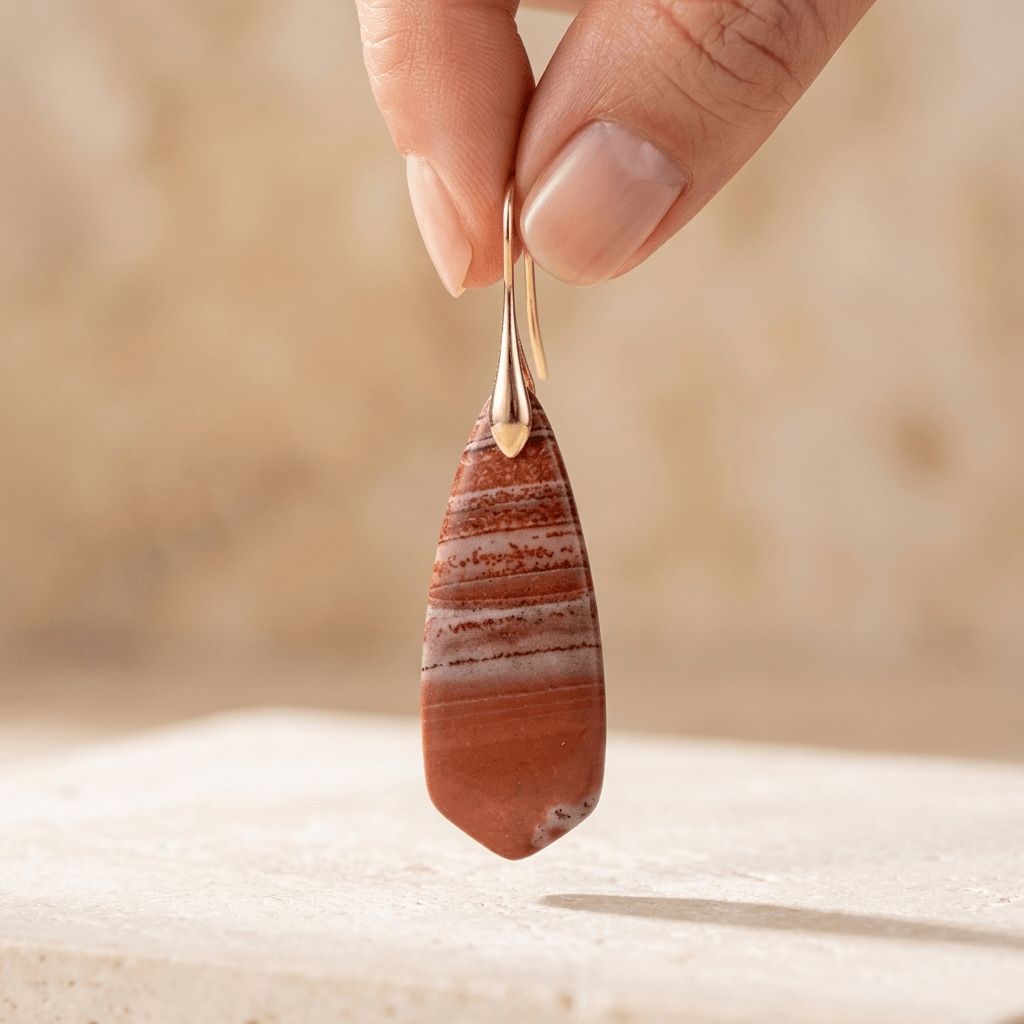 Natural Red Jasper Gold Drop Earrings