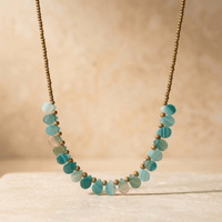 Green Onyx Brass Beaded Long Necklace