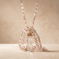 Rose Quartz Clear Quartz Gold Pendant Necklace