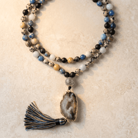Natural Agate Druzy Mixed Gemstone Tassel Necklace