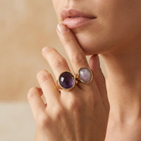 Gold Dual Oval Amethyst Rose Quartz Ring