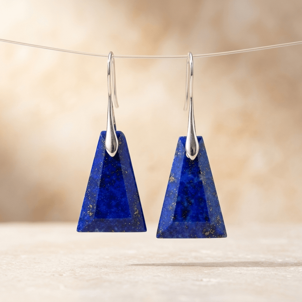Natural Lapis Lazuli Silver Pyramid Earrings