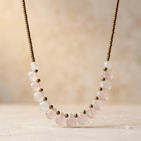Rose Quartz Teardrop Brass Beaded Necklace
