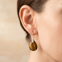 Natural Tiger Eye Gold Teardrop Earrings