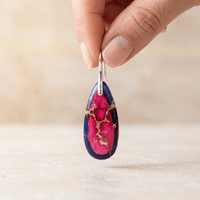Pink Navy Imperial Jasper Teardrop Silver Earrings