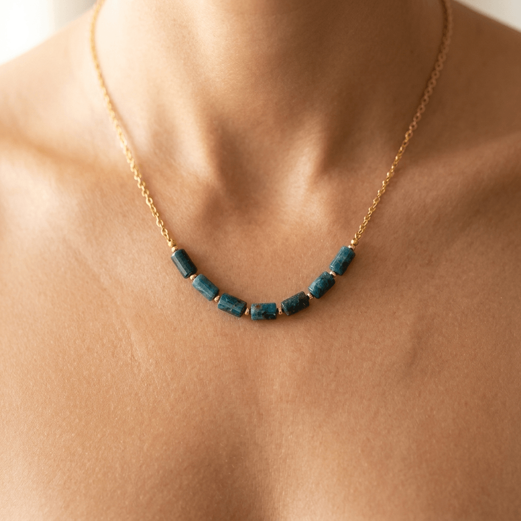 Natural Blue Apatite Tube Bead Necklace
