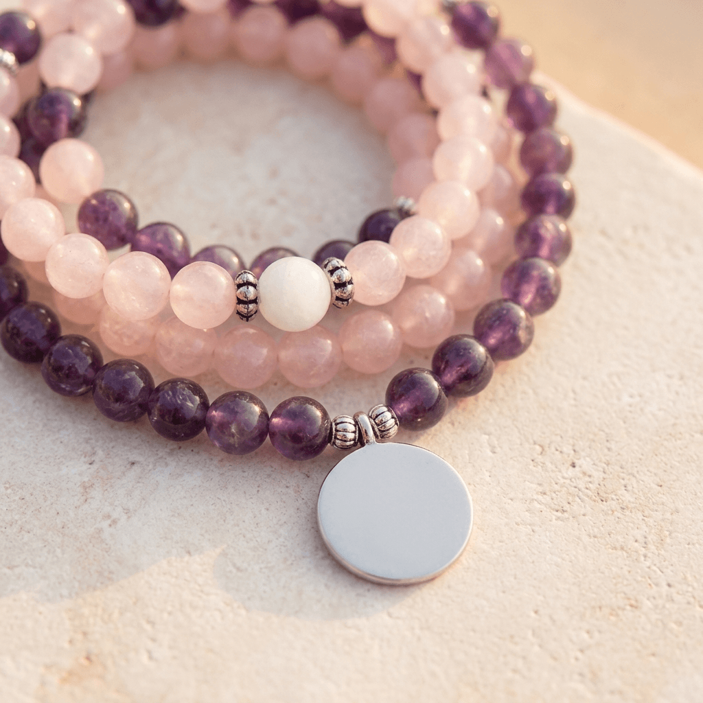 Amethyst Rose Quartz Silver Pendant Necklace