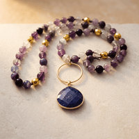 Purple Amethyst Gold Lapis Lazuli Pendant Necklace