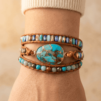 Turquoise Leather Wrap Beaded Bracelet