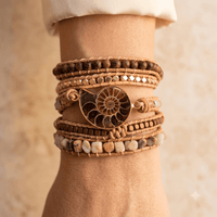 Natural Ammonite Fossil Leather Wrap Bracelet