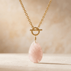 Rose Quartz Teardrop Gold Toggle Necklace