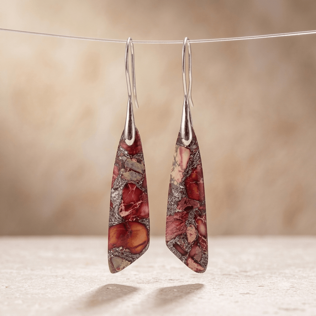 Red Regalite Stone Silver Teardrop Earrings