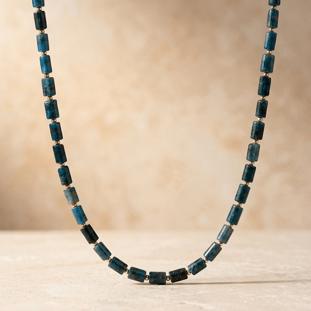 Natural Blue Apatite Tube Bead Necklace
