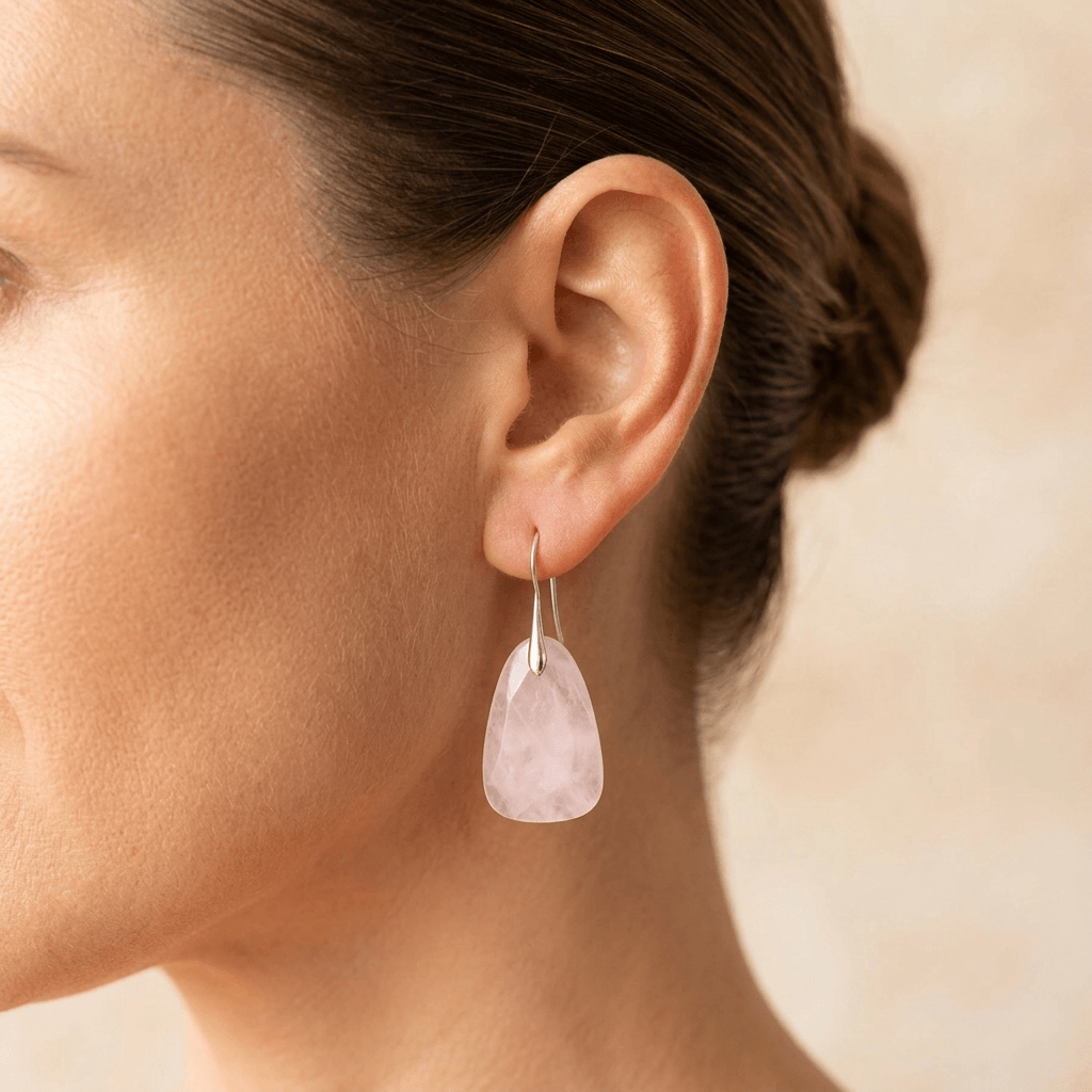 Rose Quartz Sterling Silver Teardrop Earrings